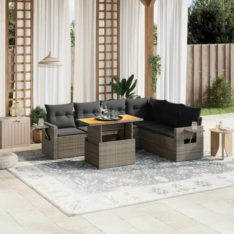 Zwart materiaal loungeset met gepoedercoat staal voor buitenplezier - grijs en donkergrijs / 3x hoek + 3x midden