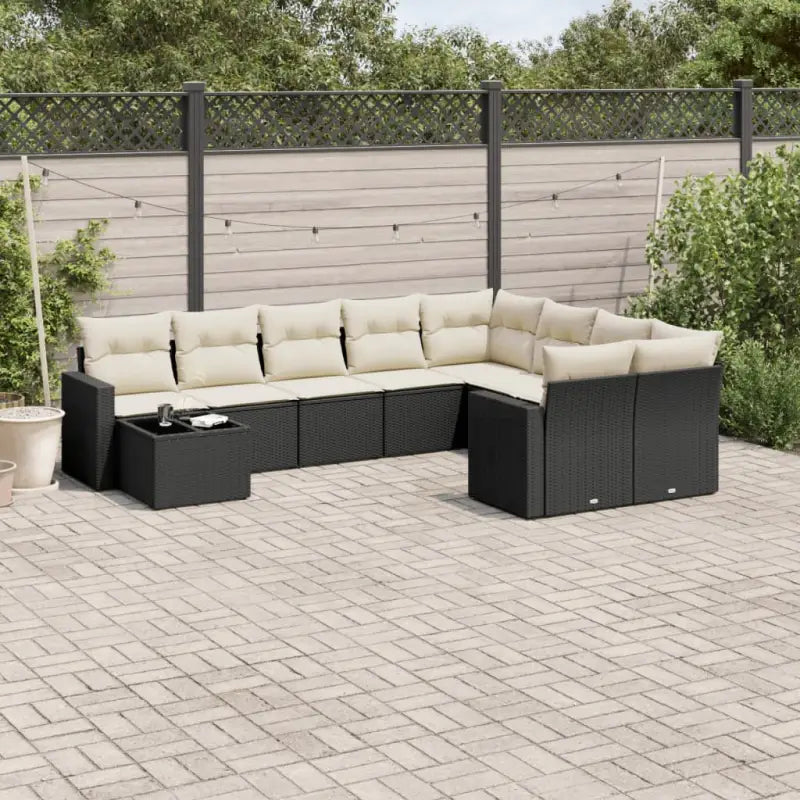 Zwart materiaal loungeset met gepoedercoat staal voor buitenplezier - Zwart en crème - Tuinsets