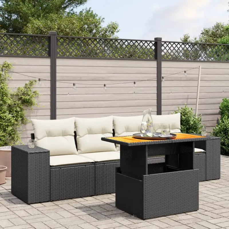 Zwart materiaal loungeset met gepoedercoat staal voor buitenplezier - Zwart en crème / zonder opbergruimte - Tuinsets