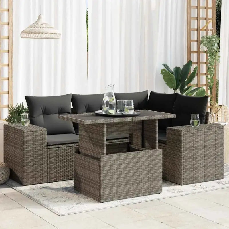 Zwart materiaal loungeset met gepoedercoat staal voor in de tuin - Grijs / met opbergruimte - Tuinsets