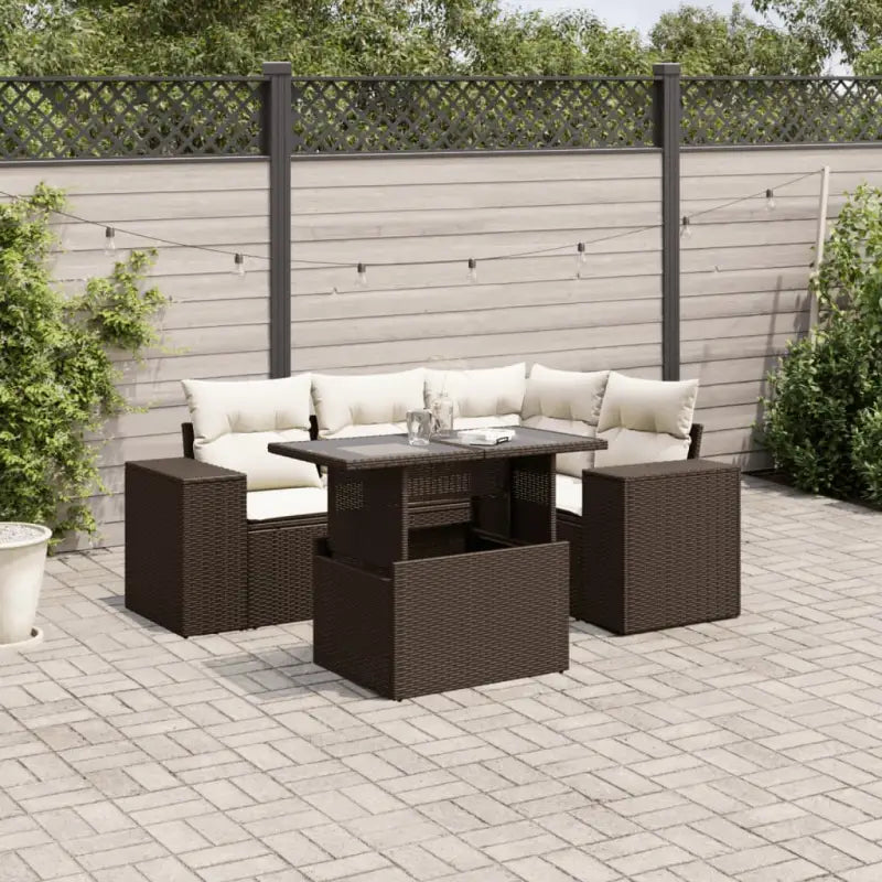 Zwart materiaal loungeset met gepoedercoat staal voor in de tuin - Bruin en crème / zonder opbergruimte - Tuinsets
