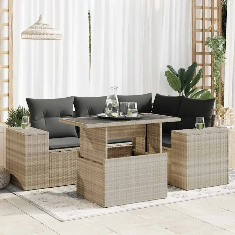 Zwart materiaal loungeset met gepoedercoat staal voor in de tuin - Lichtgrijs / met opbergruimte - Tuinsets