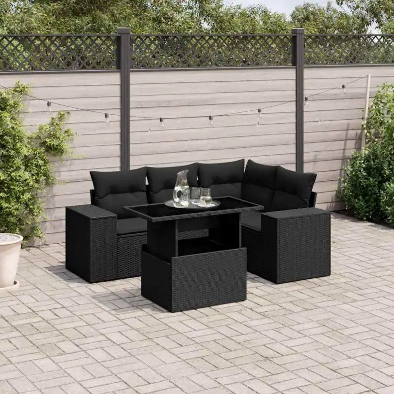 Zwart materiaal loungeset met gepoedercoat staal voor in de tuin - Zwart / zonder opbergruimte - Tuinsets