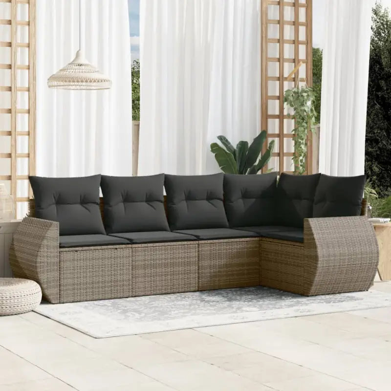 Zwart materiaal loungeset met gepoedercoat staal voor je tuin of terras - Grijs / Met tafel - Tuinsets