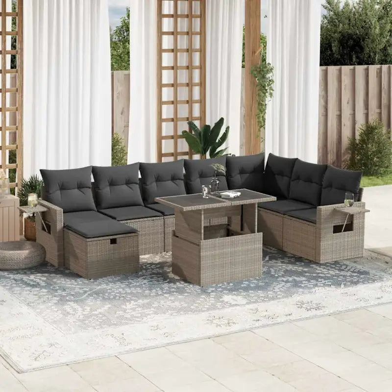 Zwart materiaal loungeset met gepoedercoat staal voor jouw tuin of terras - Lichtgrijs / zonder opbergruimte - Tuinsets