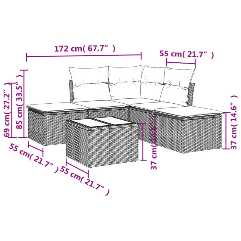 Zwart materiaal loungeset met gepoedercoat staal voor tuin en terras - Tuinsets