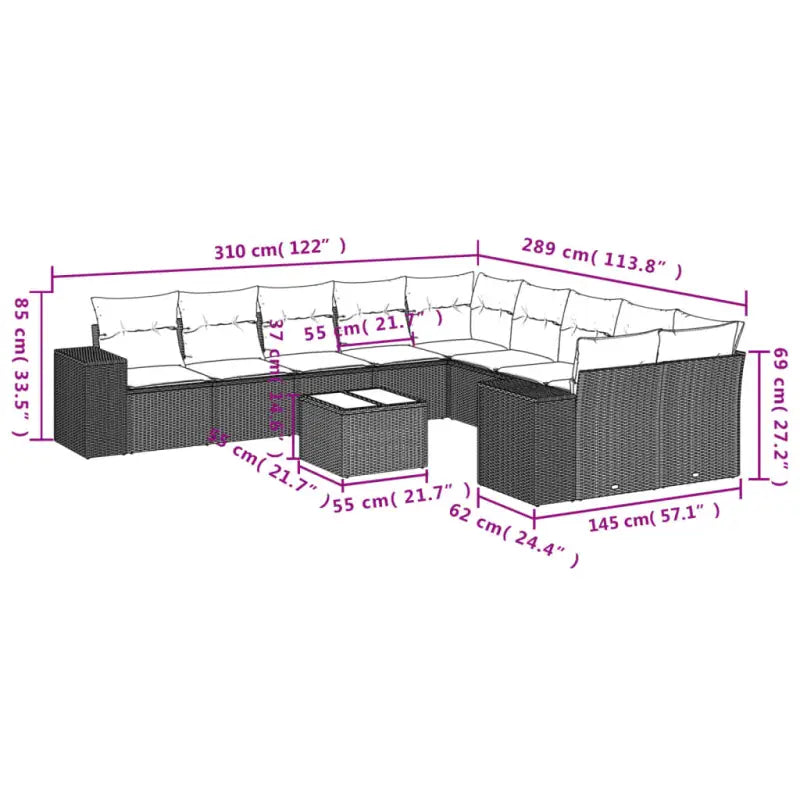 Zwart materiaal loungeset met gepoedercoat staal voor tuin en terras - Tuinsets
