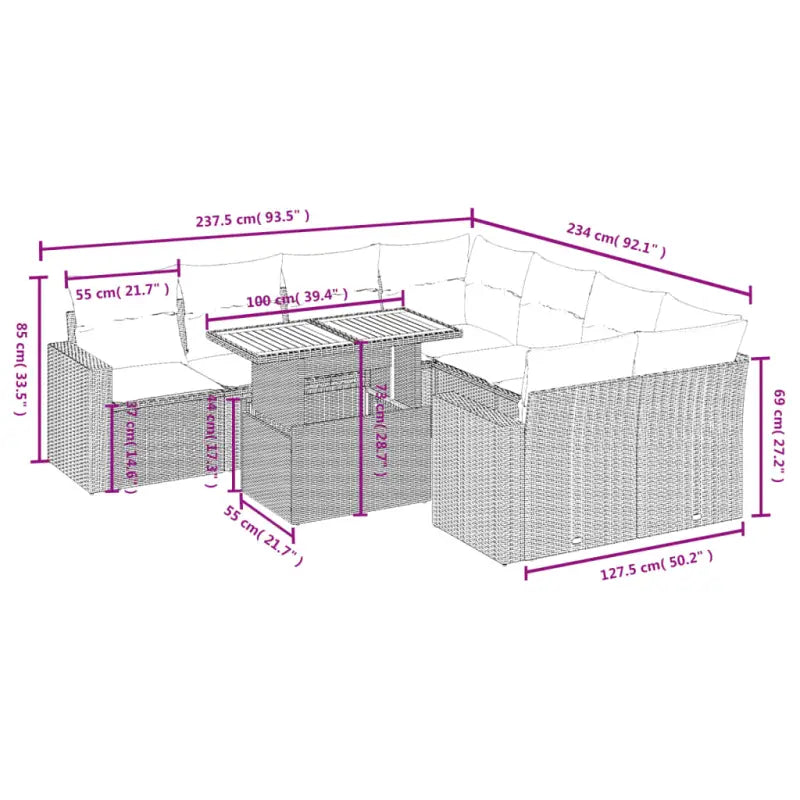 Zwart materiaal loungeset met gepoedercoat staal voor tuin en terras - Tuinsets