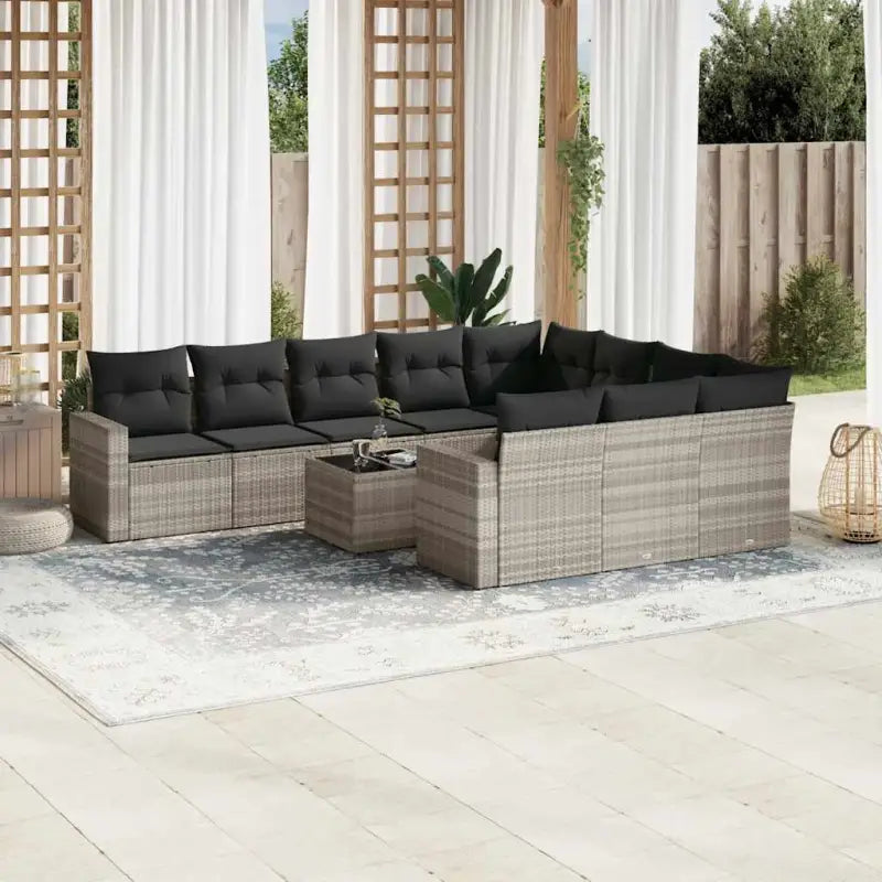 Zwart materiaal loungeset met gepoedercoat staal voor tuin of terras - Lichtgrijs / Met tafel - Tuinsets