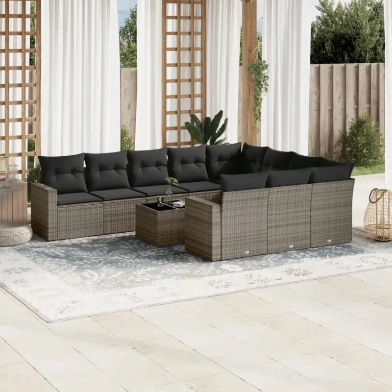 Zwart materiaal loungeset met gepoedercoat staal voor tuin of terras - Grijs / Met tafel - Tuinsets