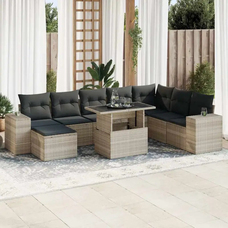 Zwart materiaal loungeset met gepoedercoat staal voor tuin of terras - Lichtgrijs / met opbergruimte - Tuinsets