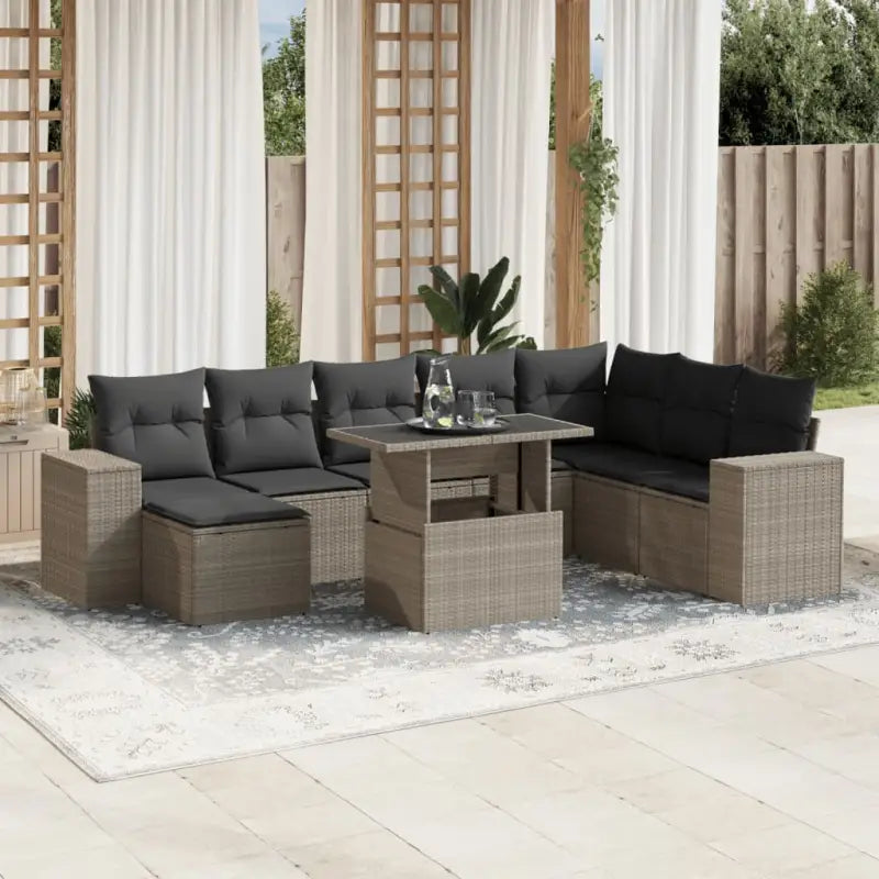 Zwart materiaal loungeset met gepoedercoat staal voor tuin of terras - Lichtgrijs / zonder opbergruimte - Tuinsets