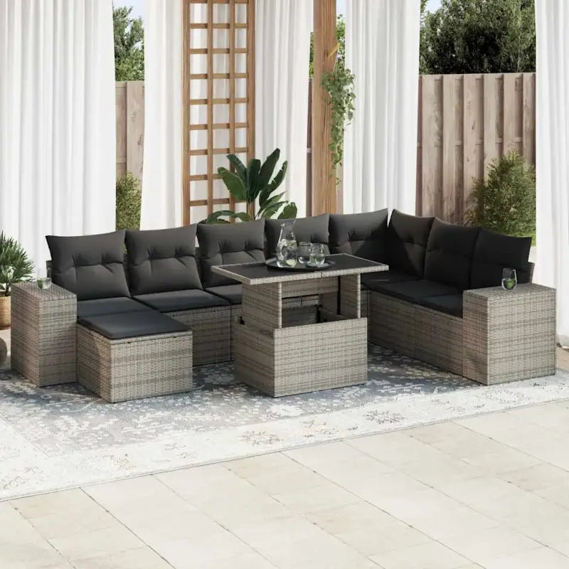 Zwart materiaal loungeset met gepoedercoat staal voor tuin of terras - Grijs / met opbergruimte - Tuinsets