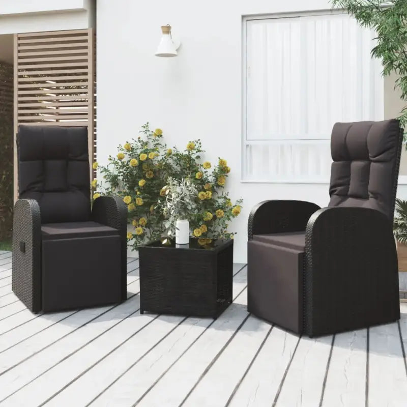 Zwart materiaal loungeset met poly rattan en gehard glas voor tuin - 2x armstoel + tafel / Staal - Tuinsets
