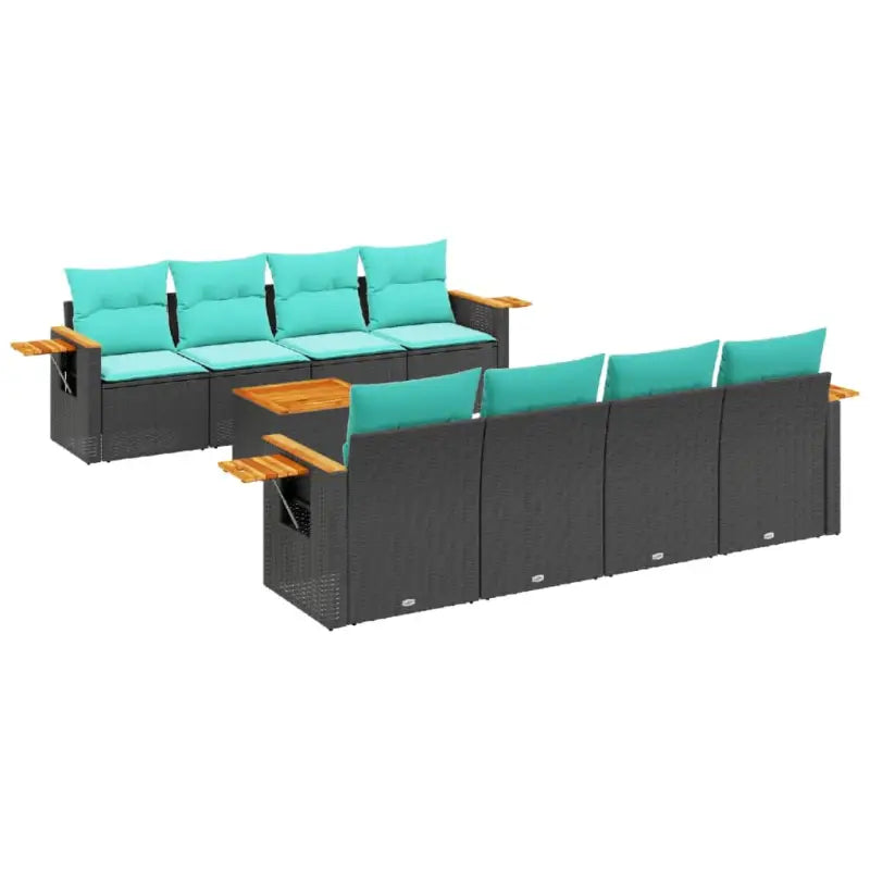 Zwart materiaal loungeset met poly rattan en gepoedercoat staal - Tuinsets