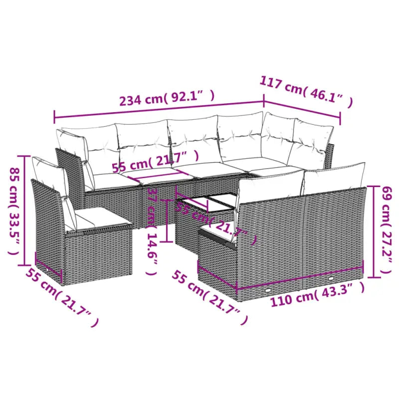 Zwart materiaal loungeset met poly rattan en gepoedercoat staal - Tuinsets