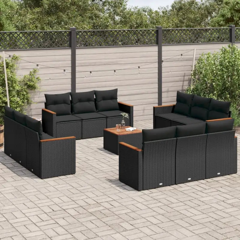 Zwart materiaal loungeset met poly rattan en gepoedercoat staal afmetingen - Zwart / Met tafel - Tuinsets