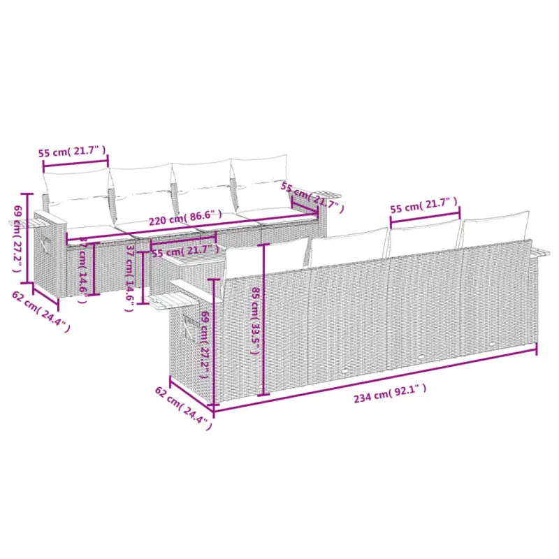 Zwart materiaal loungeset met poly rattan en gepoedercoat staal - Tuinsets