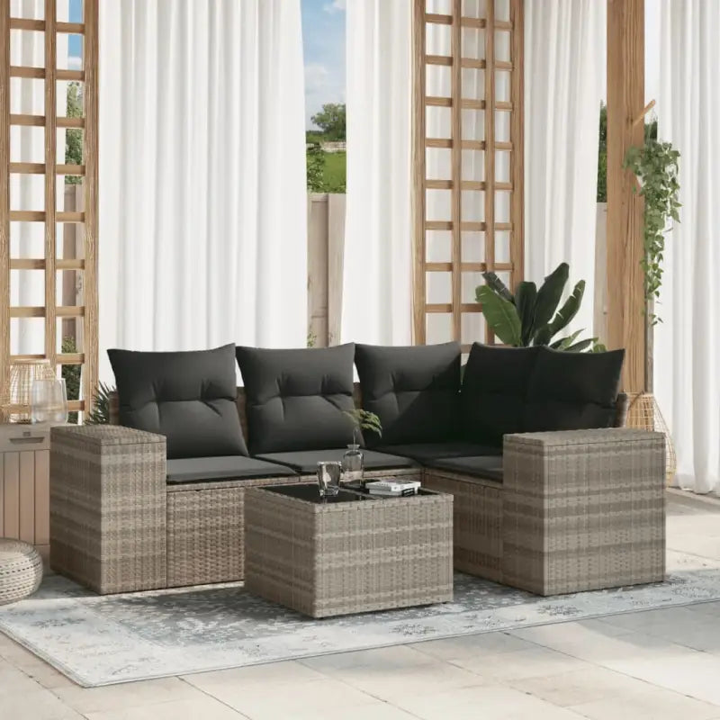 Zwart materiaal Loungeset met waterdichte tas en gepoedercoat staal - Lichtgrijs / Met tafel - Tuinsets