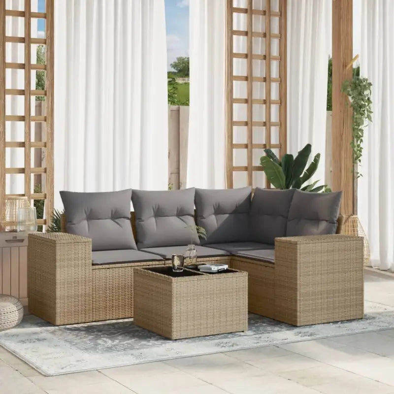 Zwart materiaal Loungeset met waterdichte tas en gepoedercoat staal - Beige en grijs / Met tafel - Tuinsets