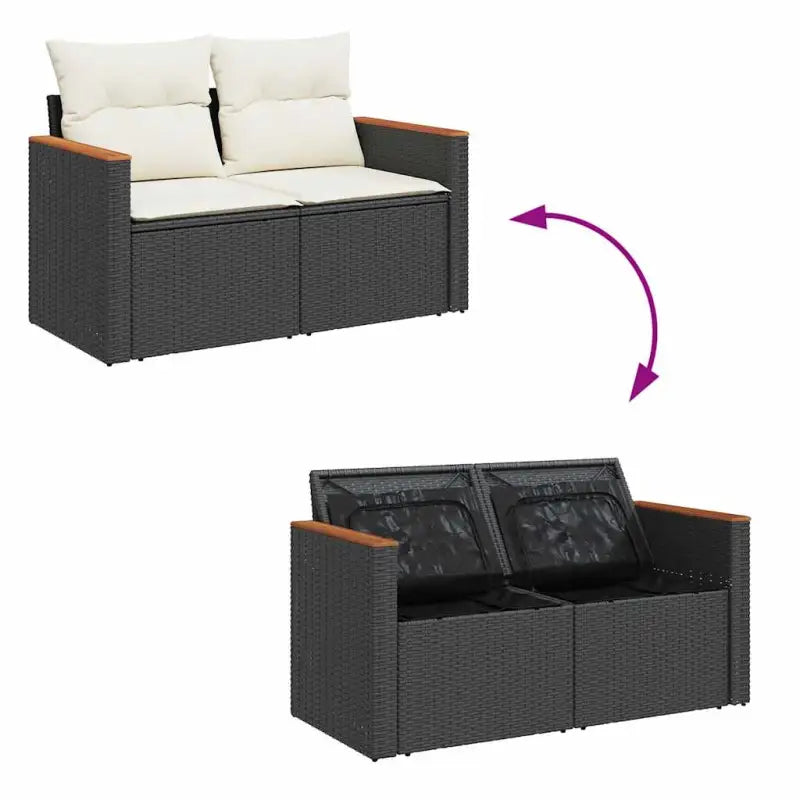 Zwart materiaal loungeset met waterdichte tas en gepoedercoat staal - Tuinsets