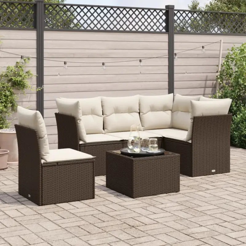 Zwart materiaal loungeset met waterdichte tas en gepoedercoat staal - Bruin en crème / Met tafel - Tuinsets