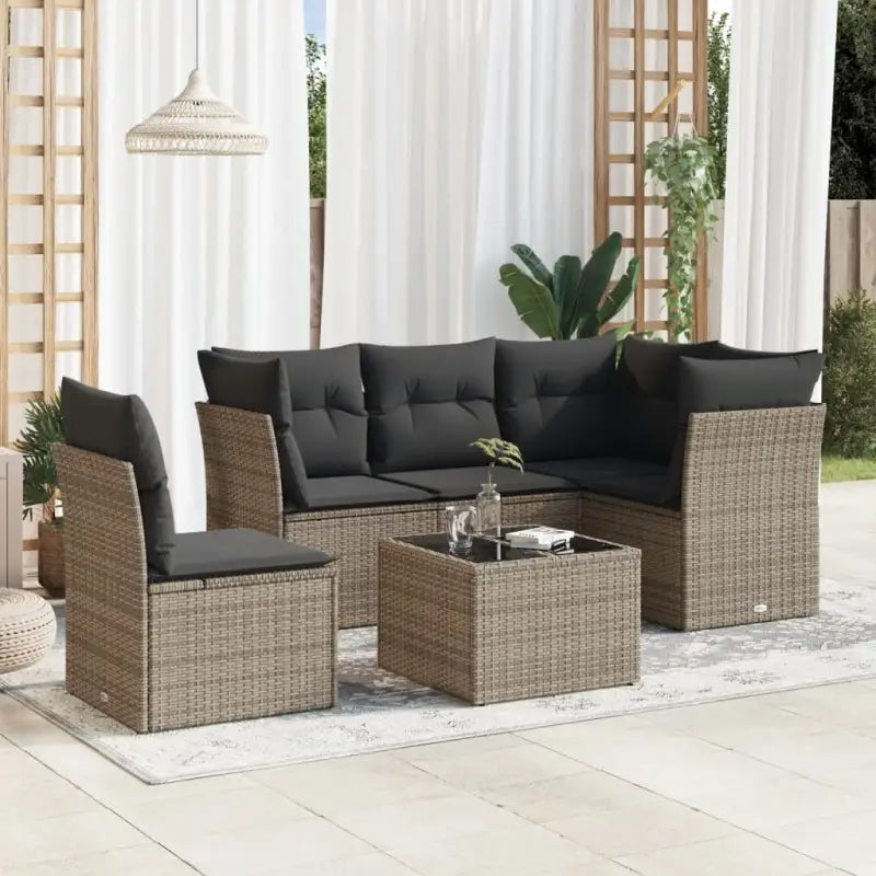 Zwart materiaal loungeset met waterdichte tas en gepoedercoat staal - Grijs / Met tafel - Tuinsets