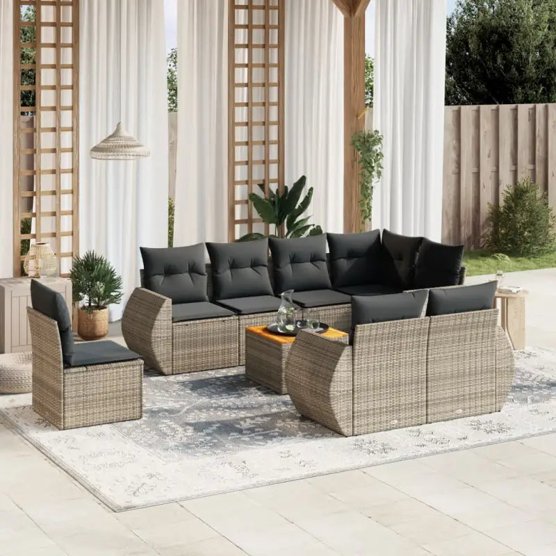 Zwart materiaal loungeset met waterdichte tas en gepoedercoated staal - Grijs / 3x midden + Tafel + hoek - Tuinsets