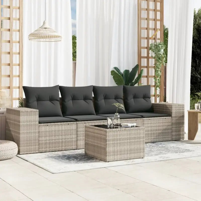 Zwart materiaal loungeset met waterdichte zak en gepoedercoat staal - Lichtgrijs / Met tafel - Tuinsets
