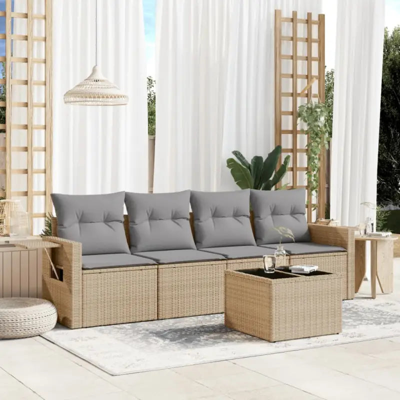 Zwart materiaal loungeset met waterdichte zak en gepoedercoat staal - Beige en grijs / Met tafel - Tuinsets