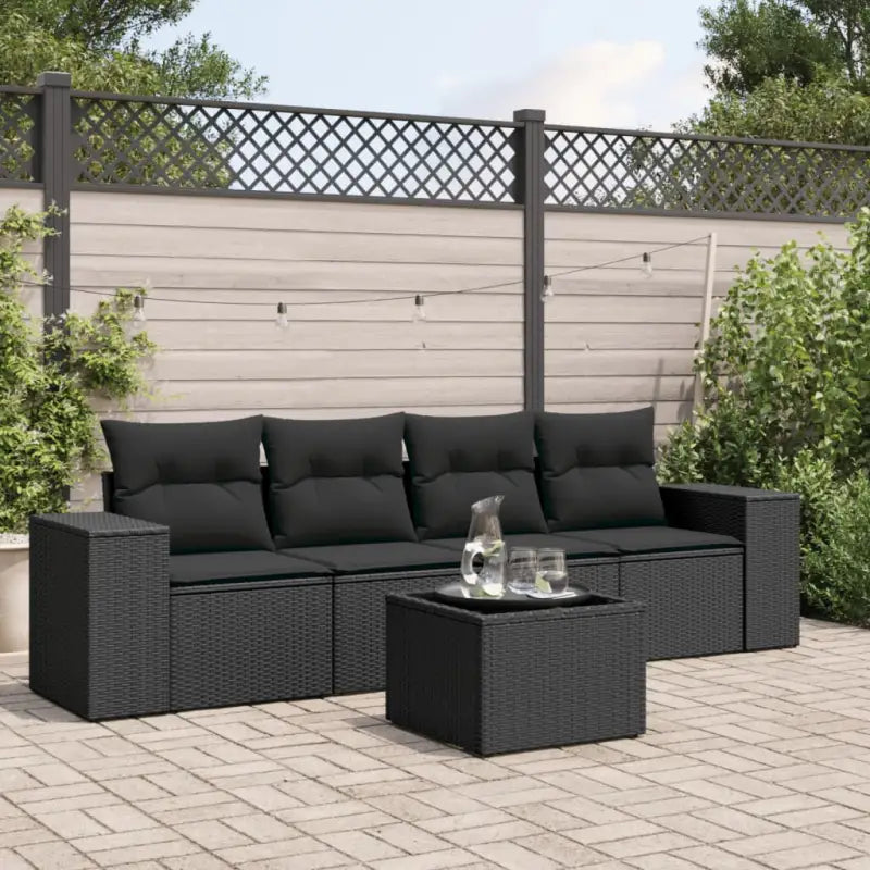 Zwart materiaal loungeset met waterdichte zak en gepoedercoat staal - Zwart / Met tafel - Tuinsets