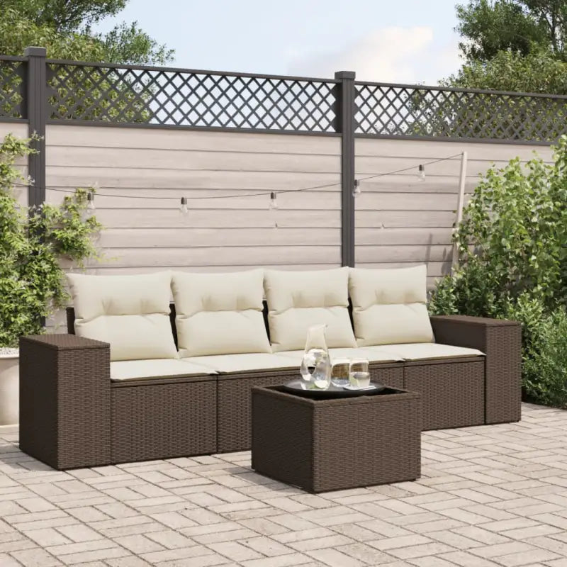 Zwart materiaal loungeset met waterdichte zak en gepoedercoat staal - Bruin en crème / Met tafel - Tuinsets