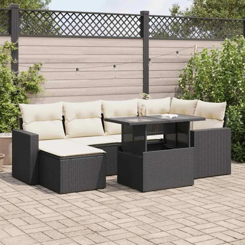 Zwart materiaal loungeset van gepoedercoat staal met afmetingen - Zwart en crème / met opbergruimte - Tuinsets