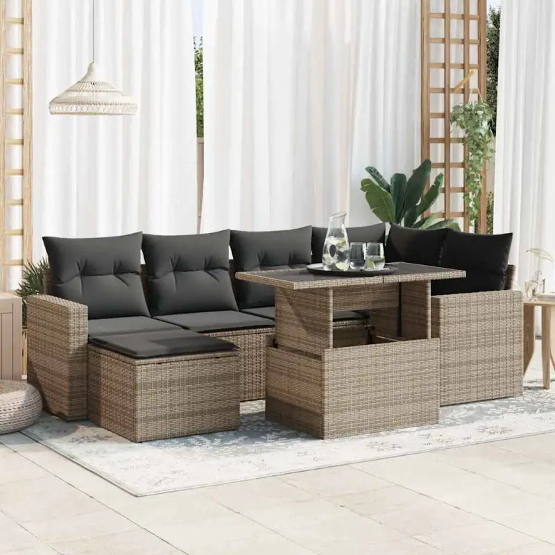 Zwart materiaal loungeset van gepoedercoat staal met afmetingen - Grijs / met opbergruimte - Tuinsets