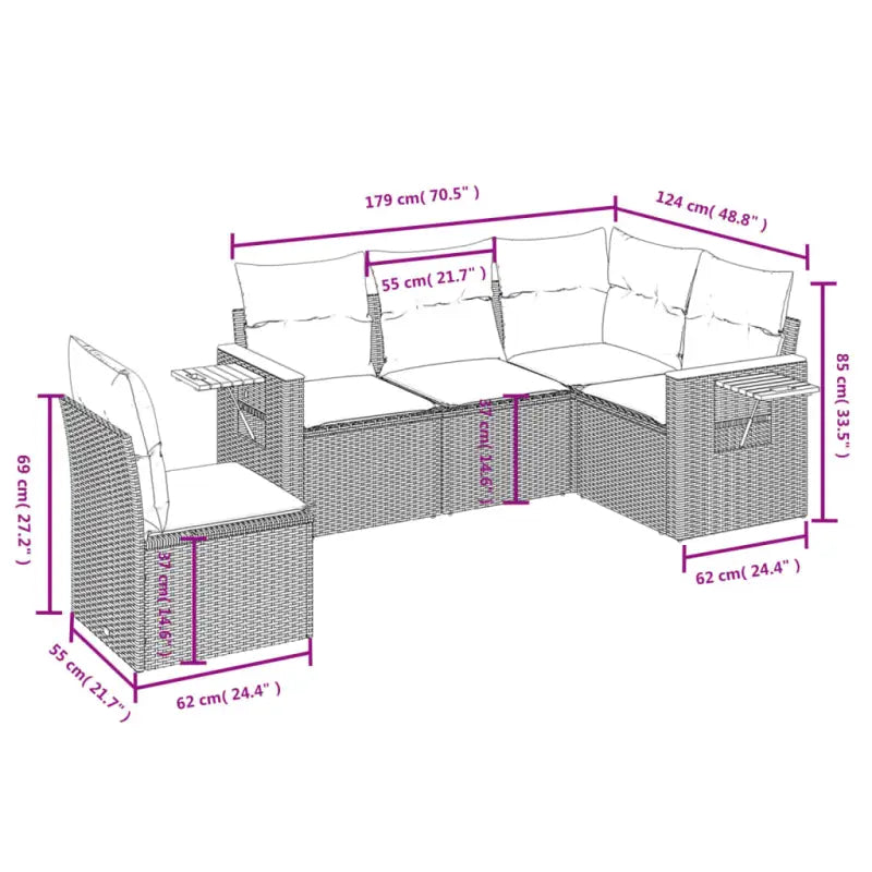 Zwart materiaal loungeset van gepoedercoat staal met comfortabele afmetingen - Tuinsets