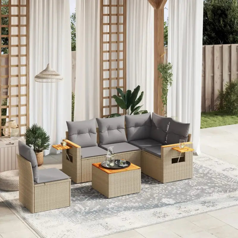 Zwart materiaal loungeset van gepoedercoat staal met comfortabele afmetingen - Beige en grijs / Met tafel - Tuinsets