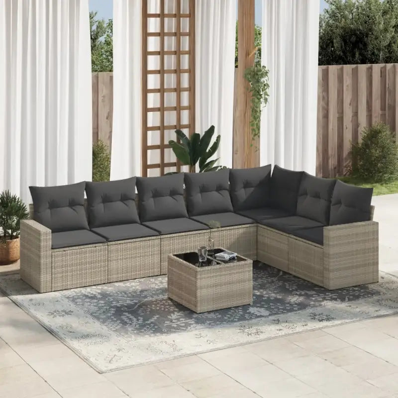 Zwart materiaal loungeset van gepoedercoat staal met ideale afmetingen - Lichtgrijs / Met tafel - Tuinsets