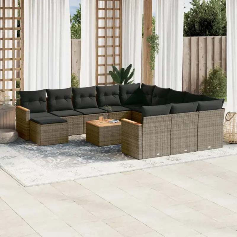 Zwart materiaal loungeset van gepoedercoat staal met uitgebreide afmetingen - Grijs / Met tafel - Tuinsets