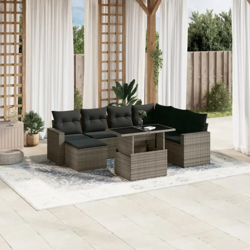 Zwart materiaal loungeset van gepoedercoat staal voor buitenplezier - Grijs / Met tafel - Tuinsets