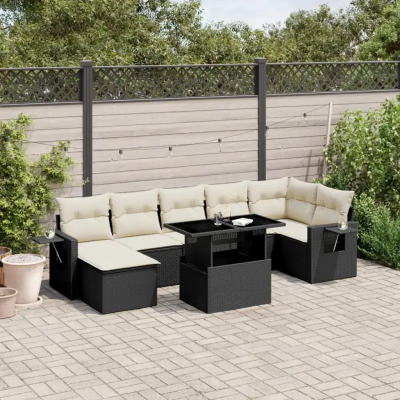 Zwart materiaal loungeset van gepoedercoat staal voor buitenruimte - Zwart en crème / zonder opbergruimte - Tuinsets