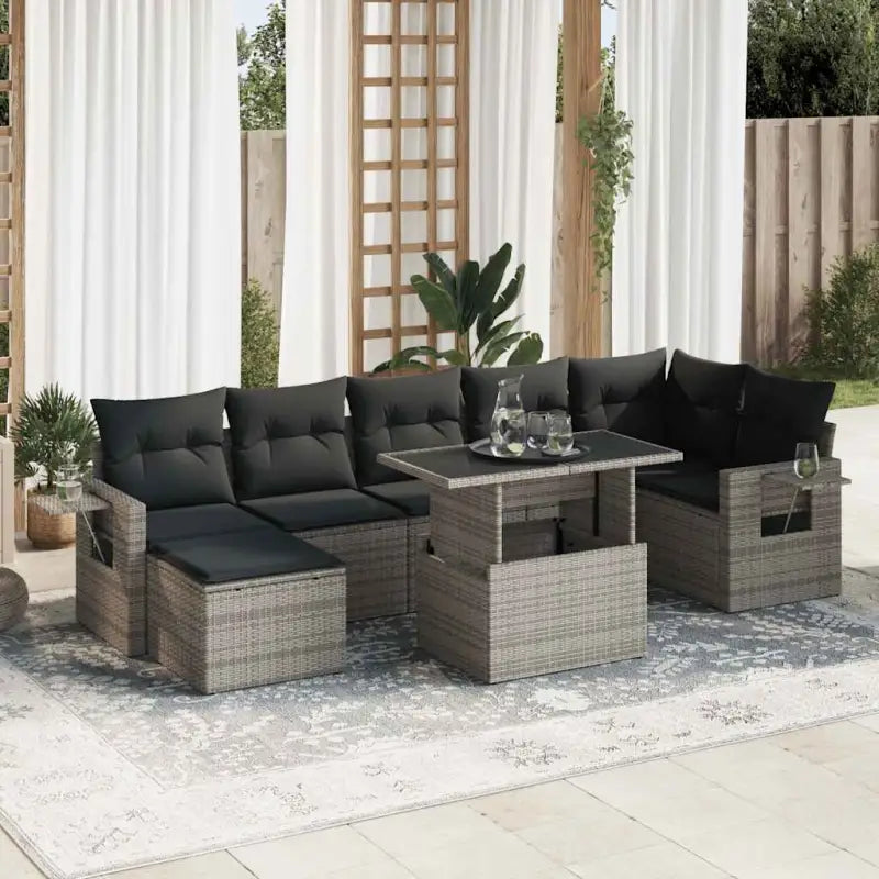 Zwart materiaal loungeset van gepoedercoat staal voor buitenruimte - Grijs / met opbergruimte - Tuinsets