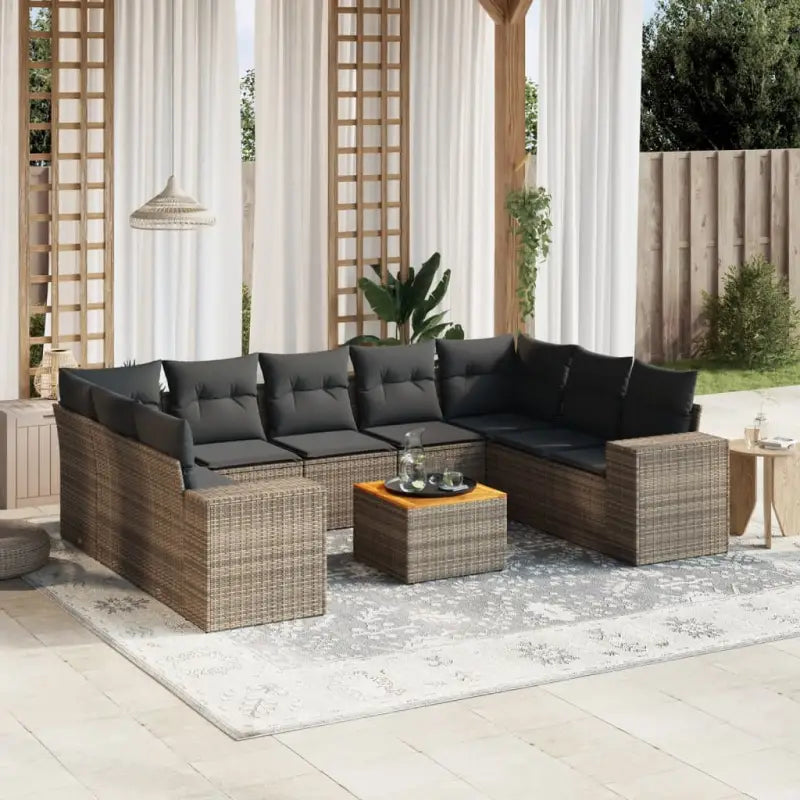 Zwart materiaal loungeset van gepoedercoat staal voor je tuin of terras - grijs en donkergrijs / 2x hoek + 5x midden