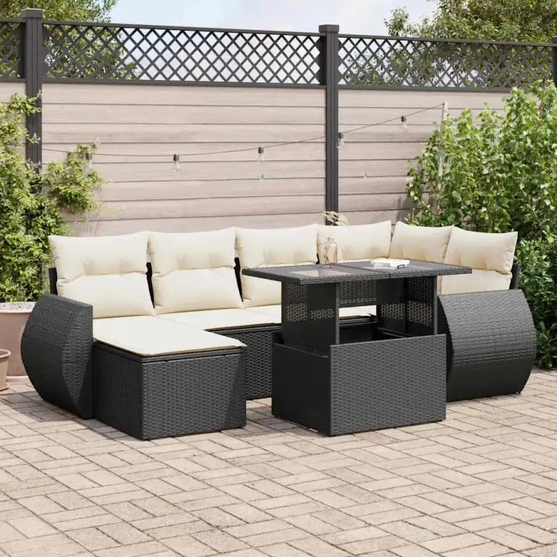 Zwart materiaal loungeset van gepoedercoat staal voor je tuin of terras - Zwart en crème / met opbergruimte - Tuinsets