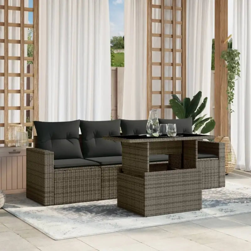 Zwart materiaal loungeset van gepoedercoat staal voor je tuin of terras - Grijs / zonder opbergruimte - Tuinsets