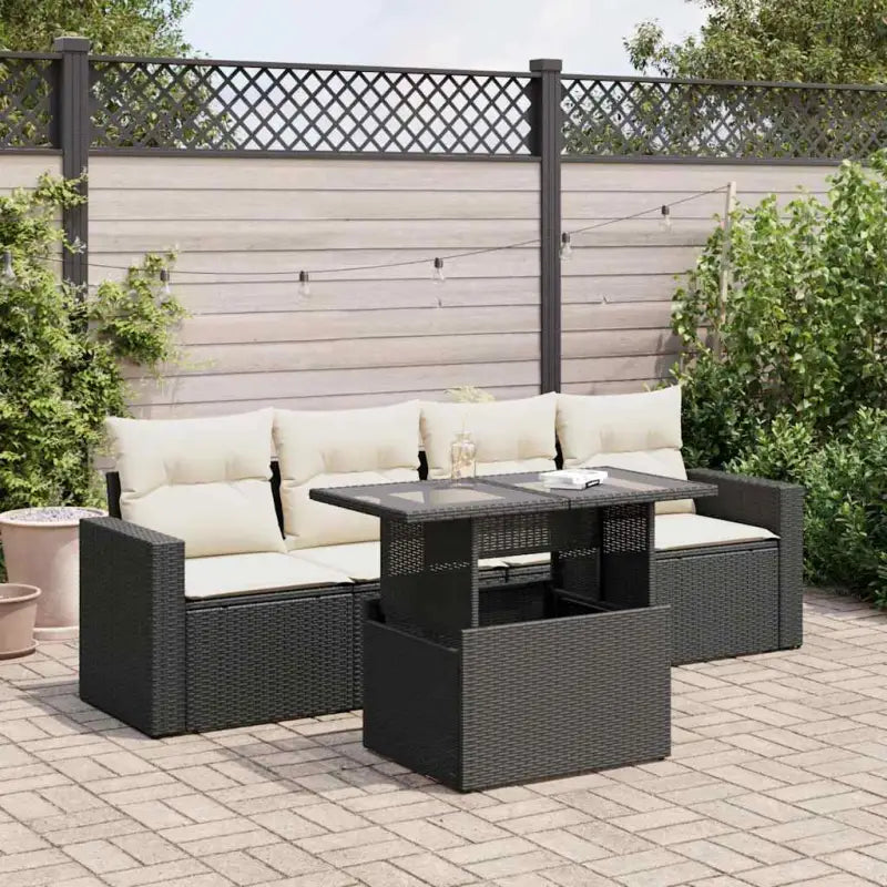 Zwart materiaal loungeset van gepoedercoat staal voor je tuin of terras - Zwart en crème / met opbergruimte - Tuinsets