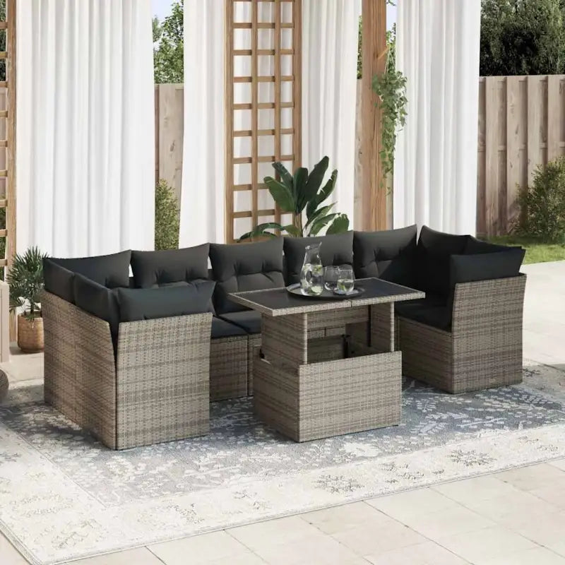 Zwart materiaal loungeset van gepoedercoat staal voor je tuin of terras - Grijs / met opbergruimte - Tuinsets