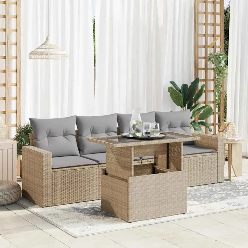 Zwart materiaal loungeset van gepoedercoat staal voor je tuin of terras - Beige en grijs / met opbergruimte - Tuinsets