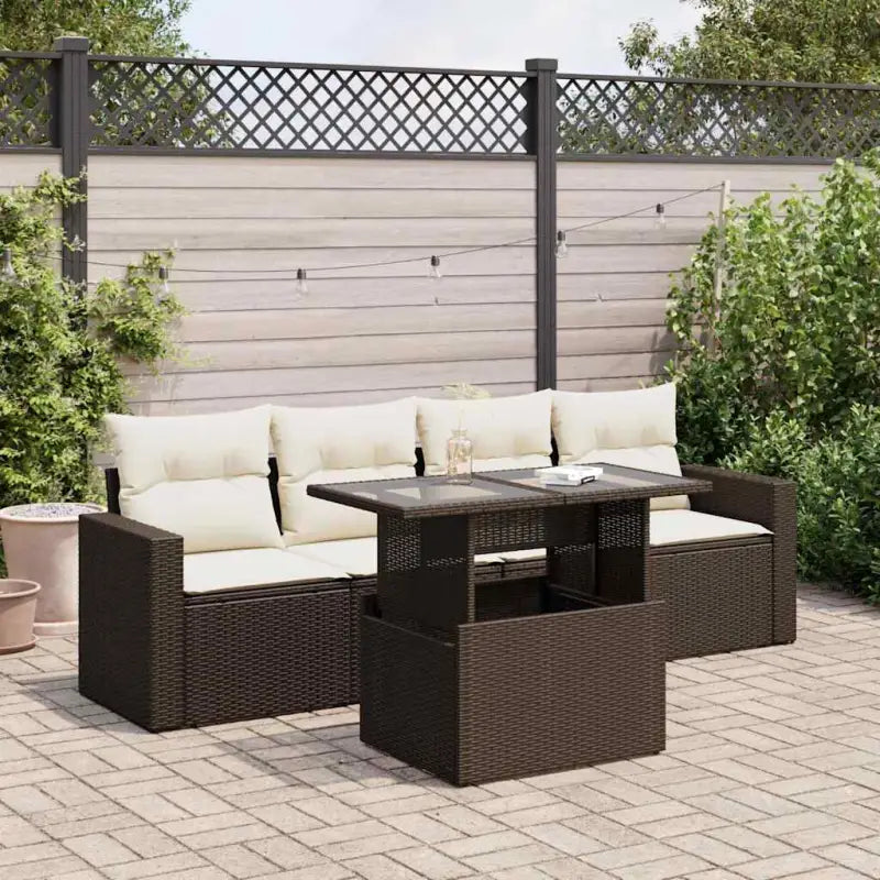 Zwart materiaal loungeset van gepoedercoat staal voor je tuin of terras - Bruin en crème / met opbergruimte - Tuinsets