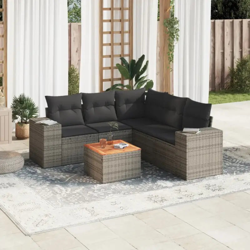 Zwart materiaal loungeset van gepoedercoat staal voor jouw tuin of terras - Grijs / Tafel + hoek + 2x midden - Tuinsets