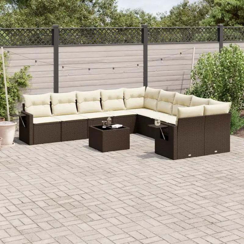 Zwart materiaal loungeset van gepoedercoat staal voor tuin en terras - Bruin en crème / Zonder tafel - Tuinsets